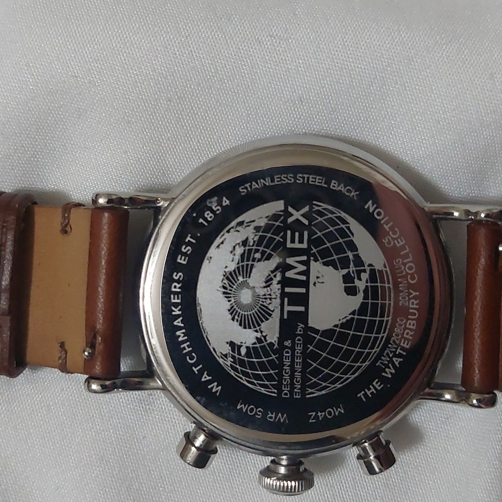 Timex The Waterbury Silver Chronograph with Brown Leather Strap - Picture 6 of 9